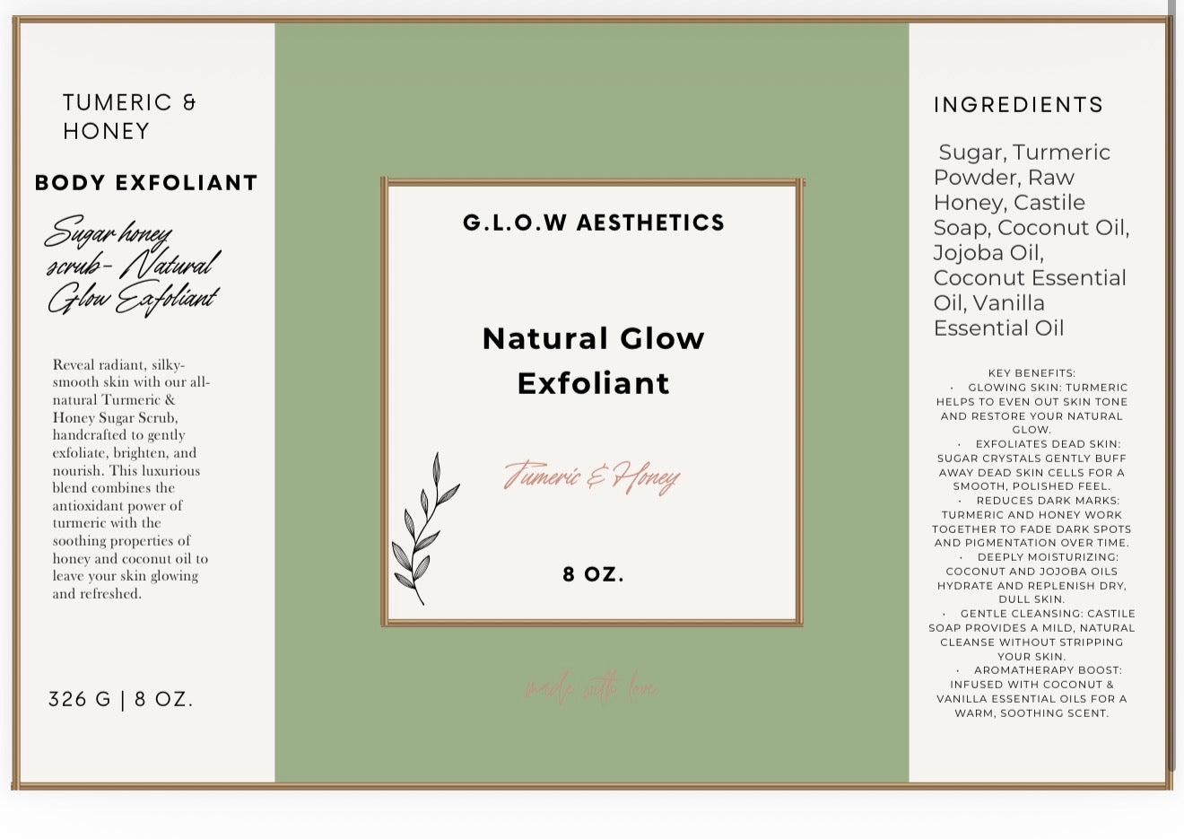 Turmeric & Honey Sugar Scrub – Natural Glow Exfoliant 8oz